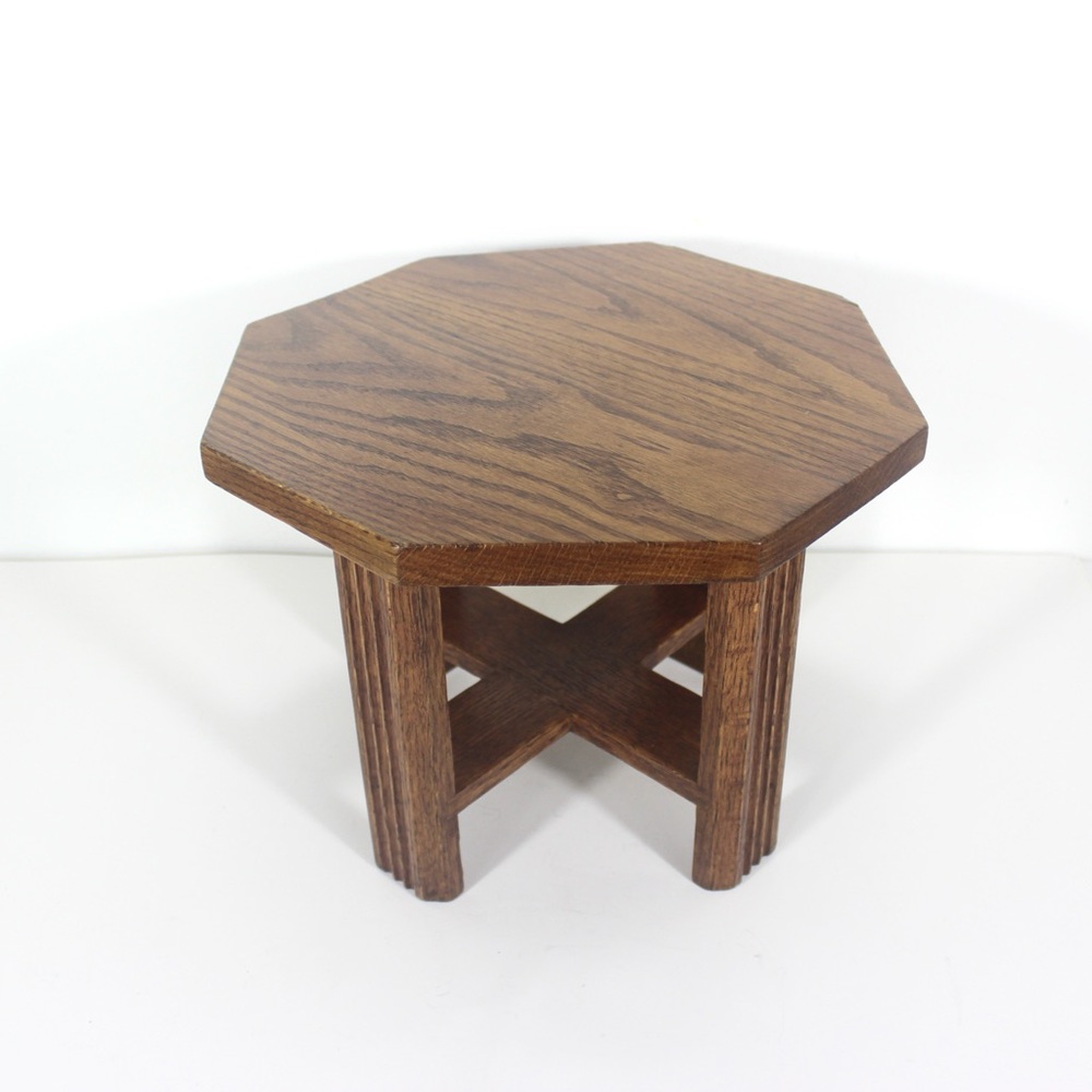 Vintage Oak Wood Octagonal Stool or Plant Stand - Picture 10 of 14